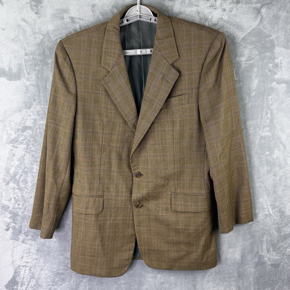 Hickey Freeman Canterbury Blazer Mens 39R Brown Plaid 100% Wool USA